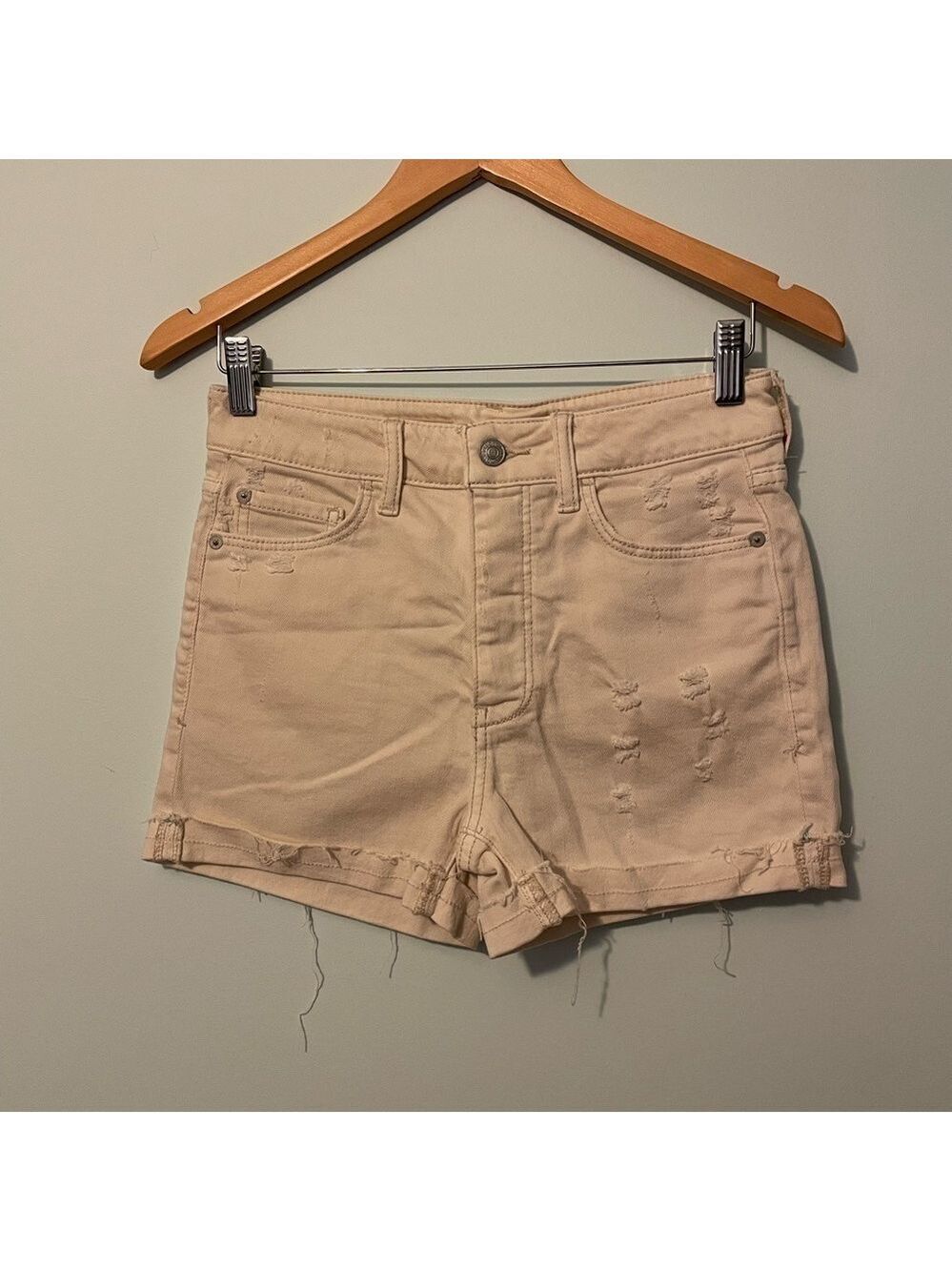 Anthropologie Pilcro Mod Rise Jean Shorts Distressed Ivory Size 26